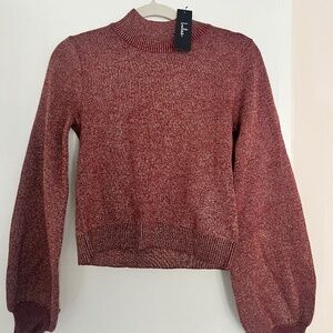 Lulus Sparkling Snuggles Burgundy and Gold Sparkly Mock Neck Sweater